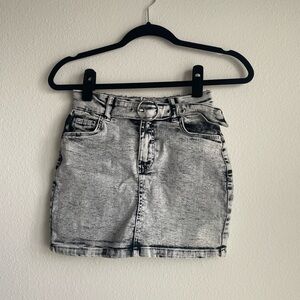 Bershka Black and White Denim Belted Skirt
